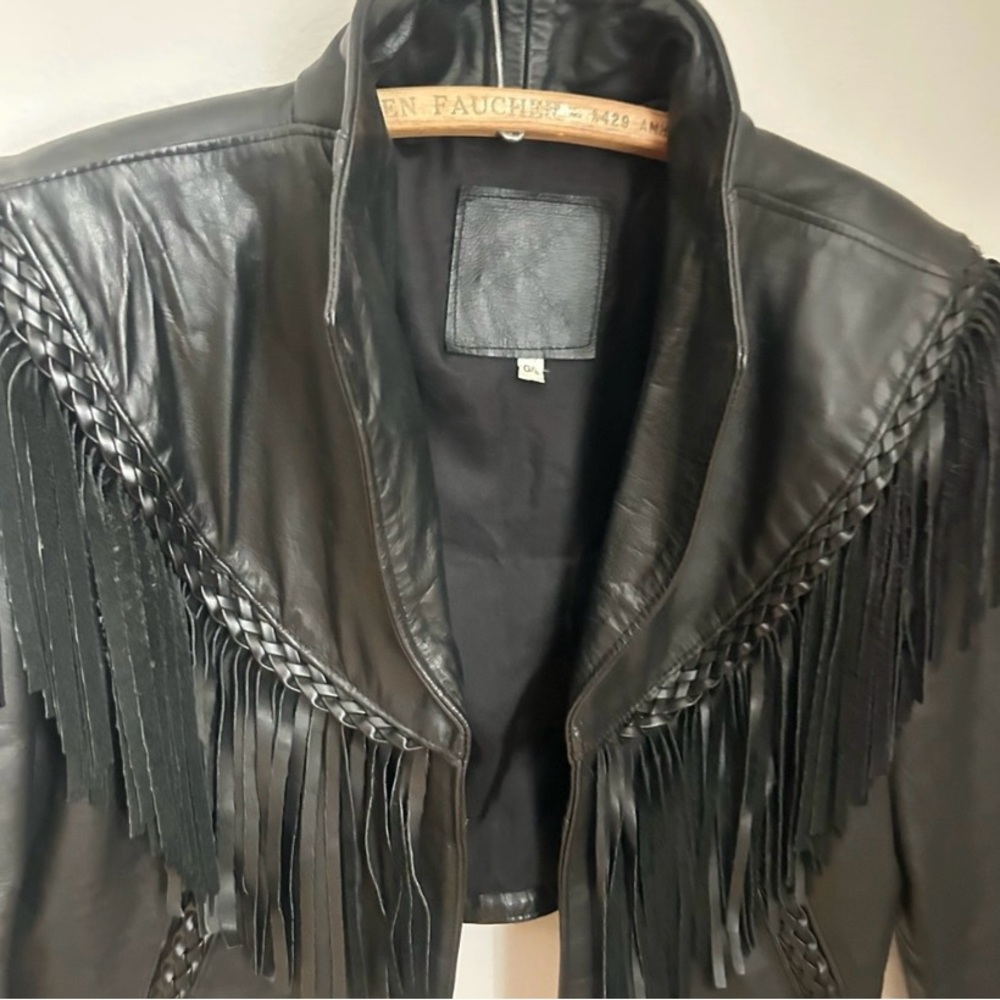 Vintage Black Fringe Leather Cropped Jacket - Women - Picture 2 of 16
